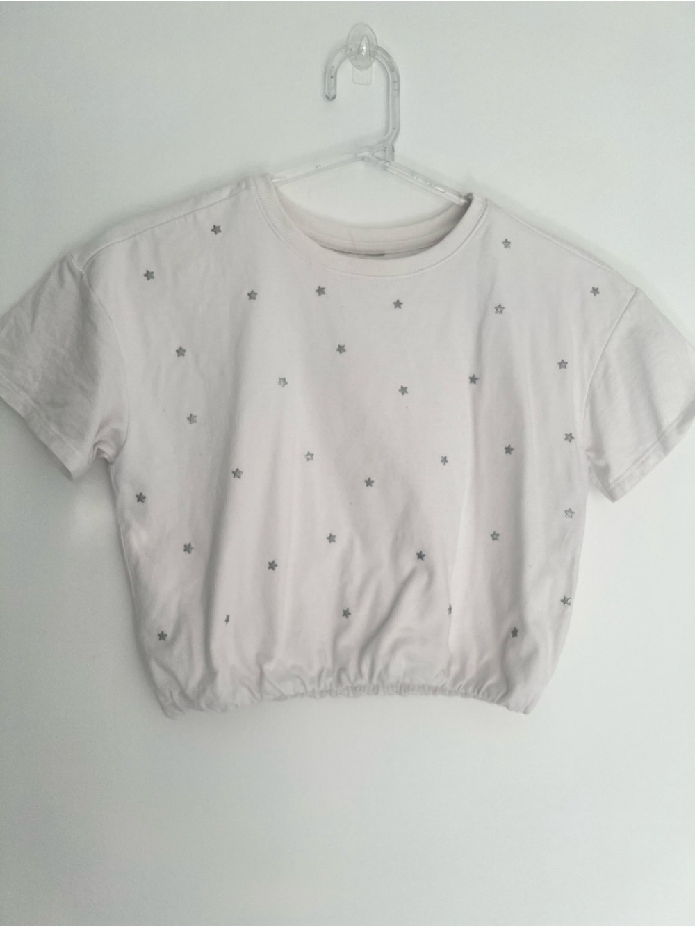 Girls cotton white cropped short sleeve shirt size medium 8
